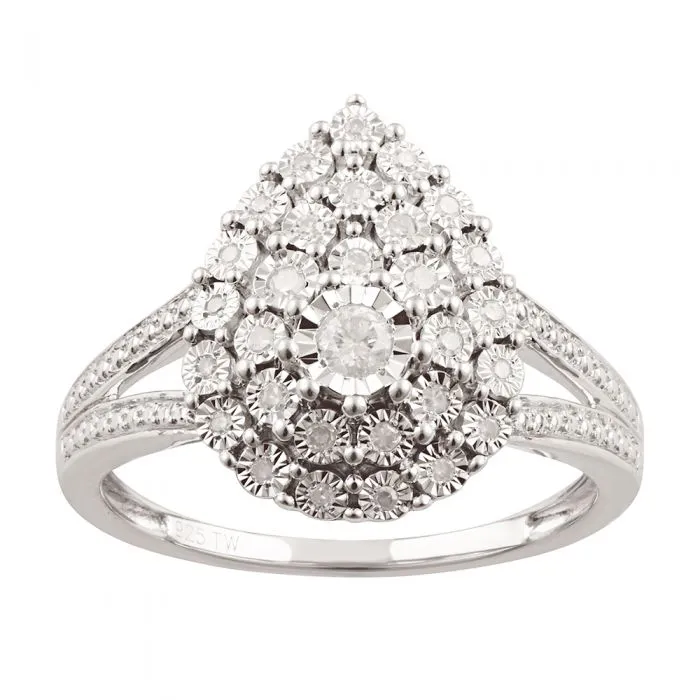 0.20 Carat Diamond Cluster Ring with 30 Brilliant Cut Diamonds in Sterling Silver Shiels