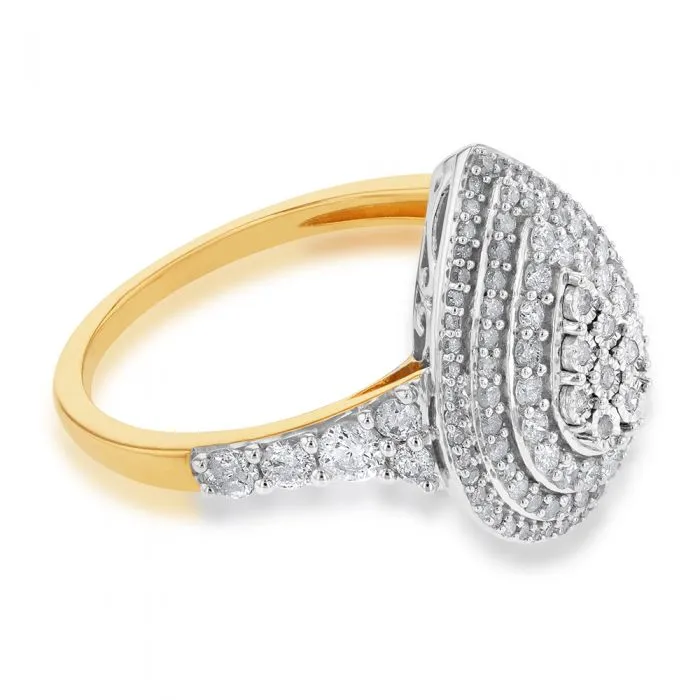 1 Carat Diamond Pear Shaped Cluster Ring Set in Sterling Silver and 9ct Yellow Gold Shiels