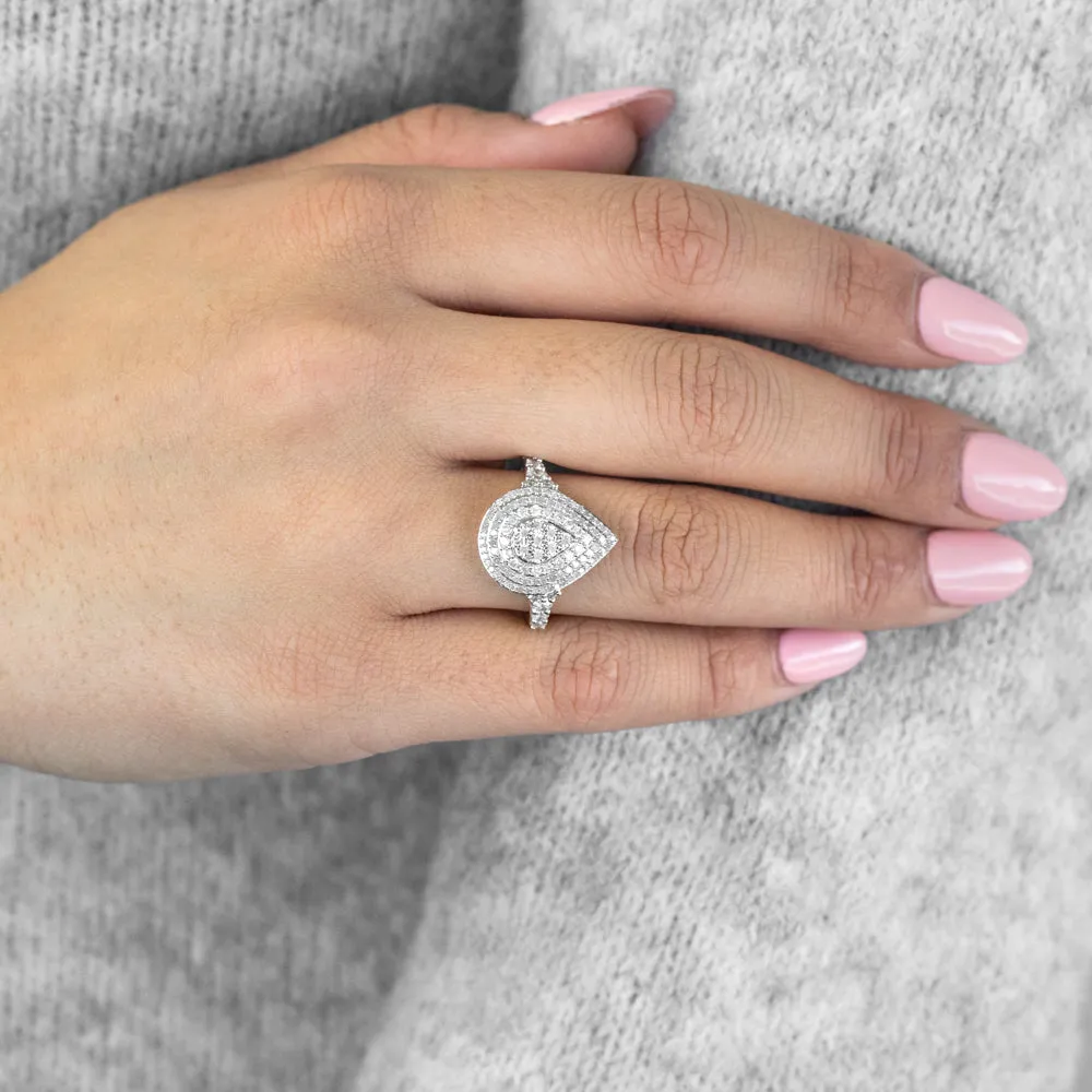 1 Carat Diamond Pear Shaped Cluster Ring Set in Sterling Silver and 9ct Yellow Gold Shiels