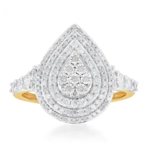 1 Carat Diamond Pear Shaped Cluster Ring Set in Sterling Silver and 9ct Yellow Gold Shiels