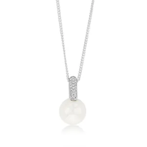 10-11mm White South Sea Pearl Pendant with Pave Zirconia Bale on 45cm Chain in Sterling Silver Shiels
