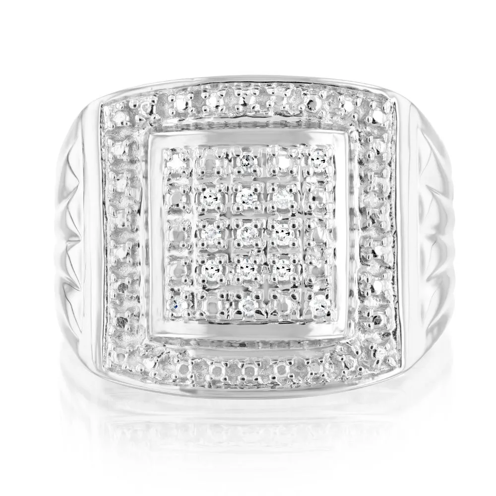 10 Points of Diamond Gents Ring in Sterling Silver Shiels