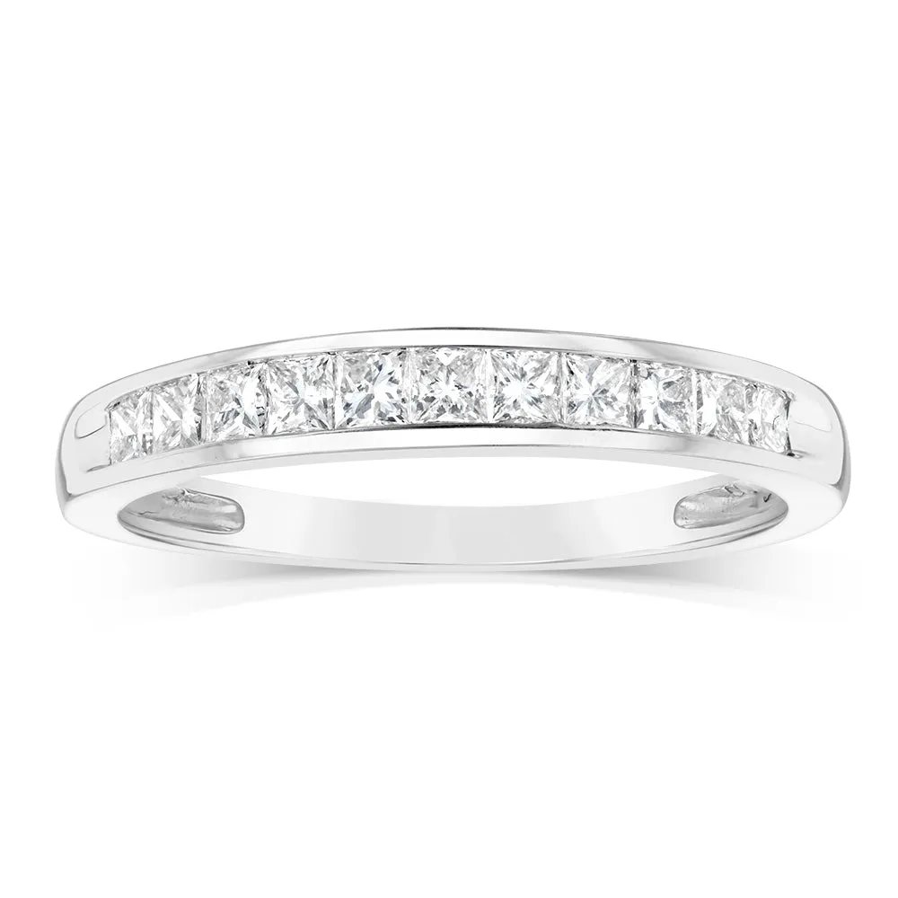 10ct White Gold 0.45 Carat Diamond Eternity Ring with Princess Cut Diamonds Shiels