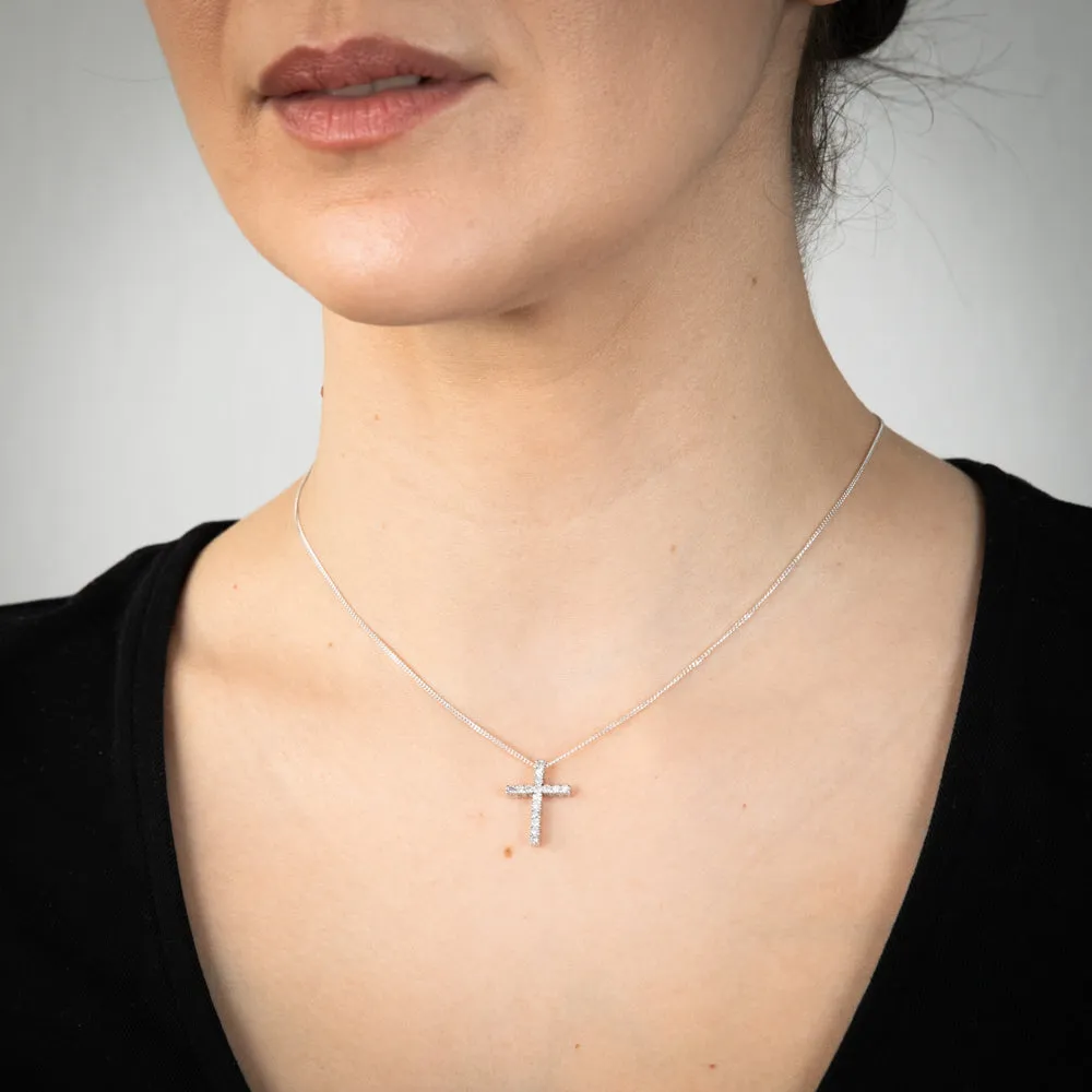 10ct White Gold Diamond Cross Pendant Set with Brilliant Diamonds Shiels