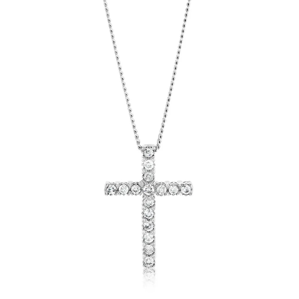 10ct White Gold Diamond Cross Pendant Set with Brilliant Diamonds Shiels