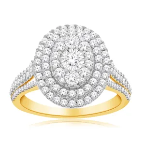 10ct Yellow Gold 1 Carat Diamond Oval Cluster Ring Shiels