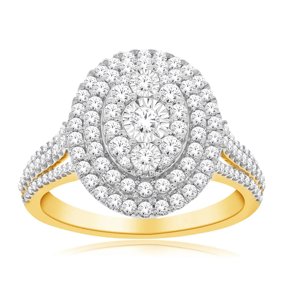 10ct Yellow Gold 1 Carat Diamond Oval Cluster Ring Shiels