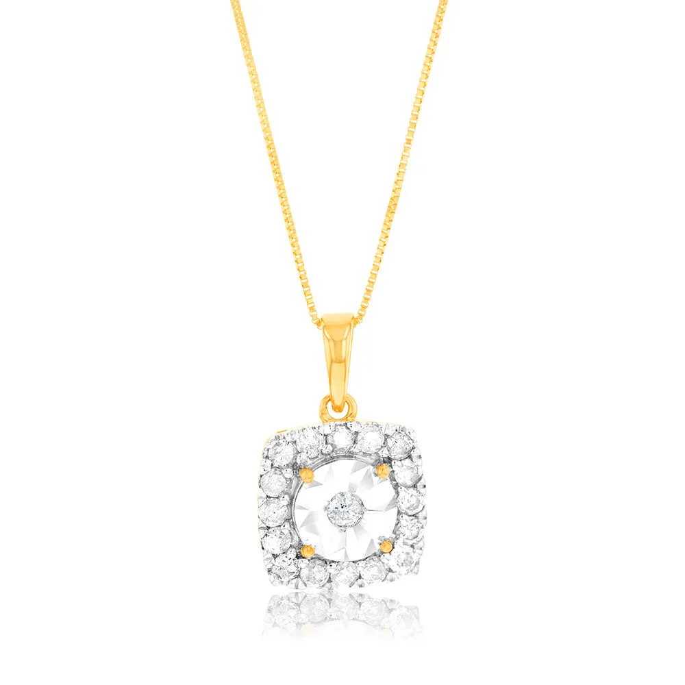 10ct Yellow Gold 1/3 Carat with 17 Brilliant Diamonds Square Pendant Shiels