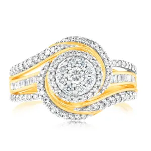 10ct Yellow Gold 3/4 Carat Diamond Round Cluster Ring Shiels