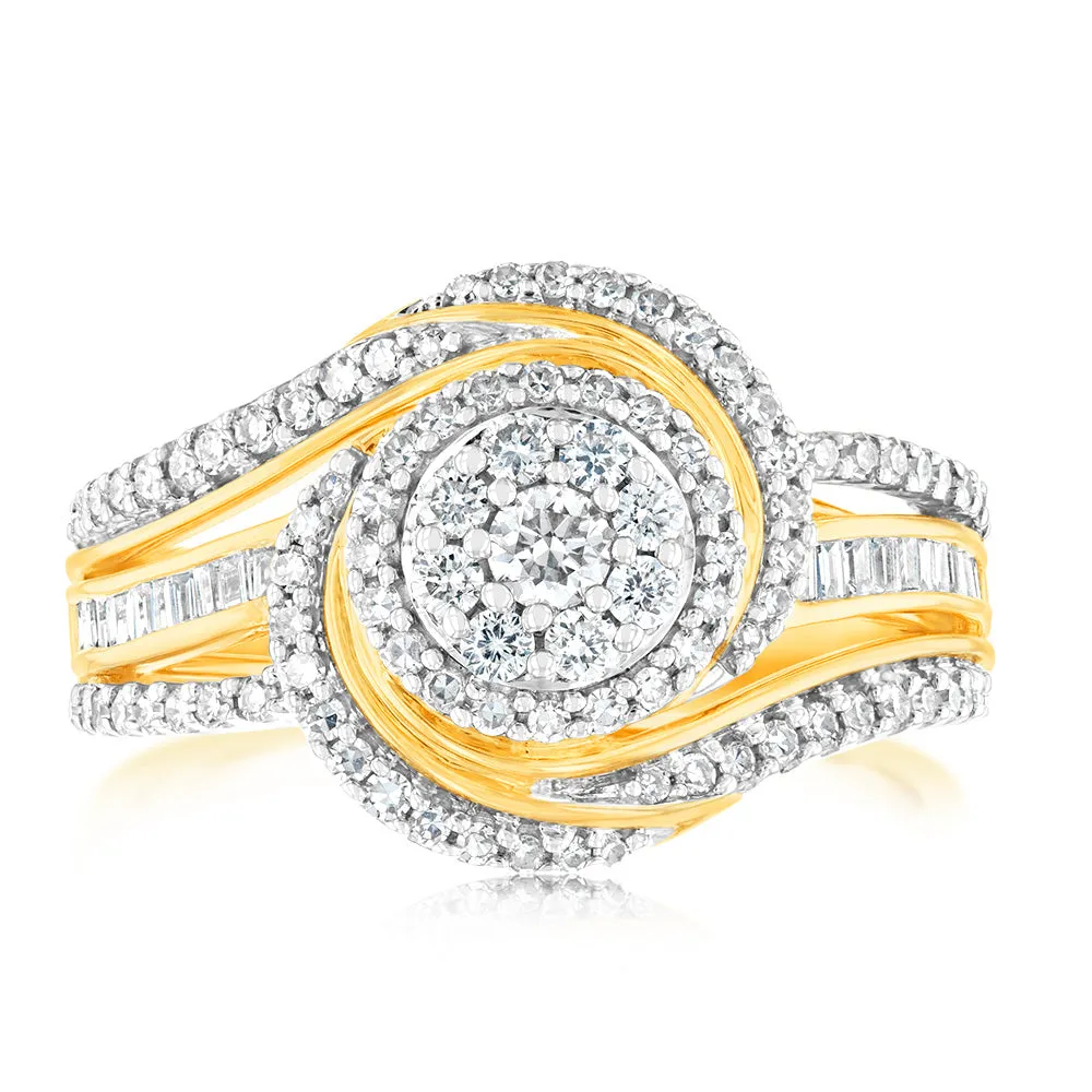 10ct Yellow Gold 3/4 Carat Diamond Round Cluster Ring Shiels