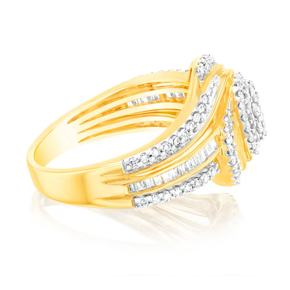 10ct Yellow Gold 3/4 Carat Diamond Round Cluster Ring Shiels