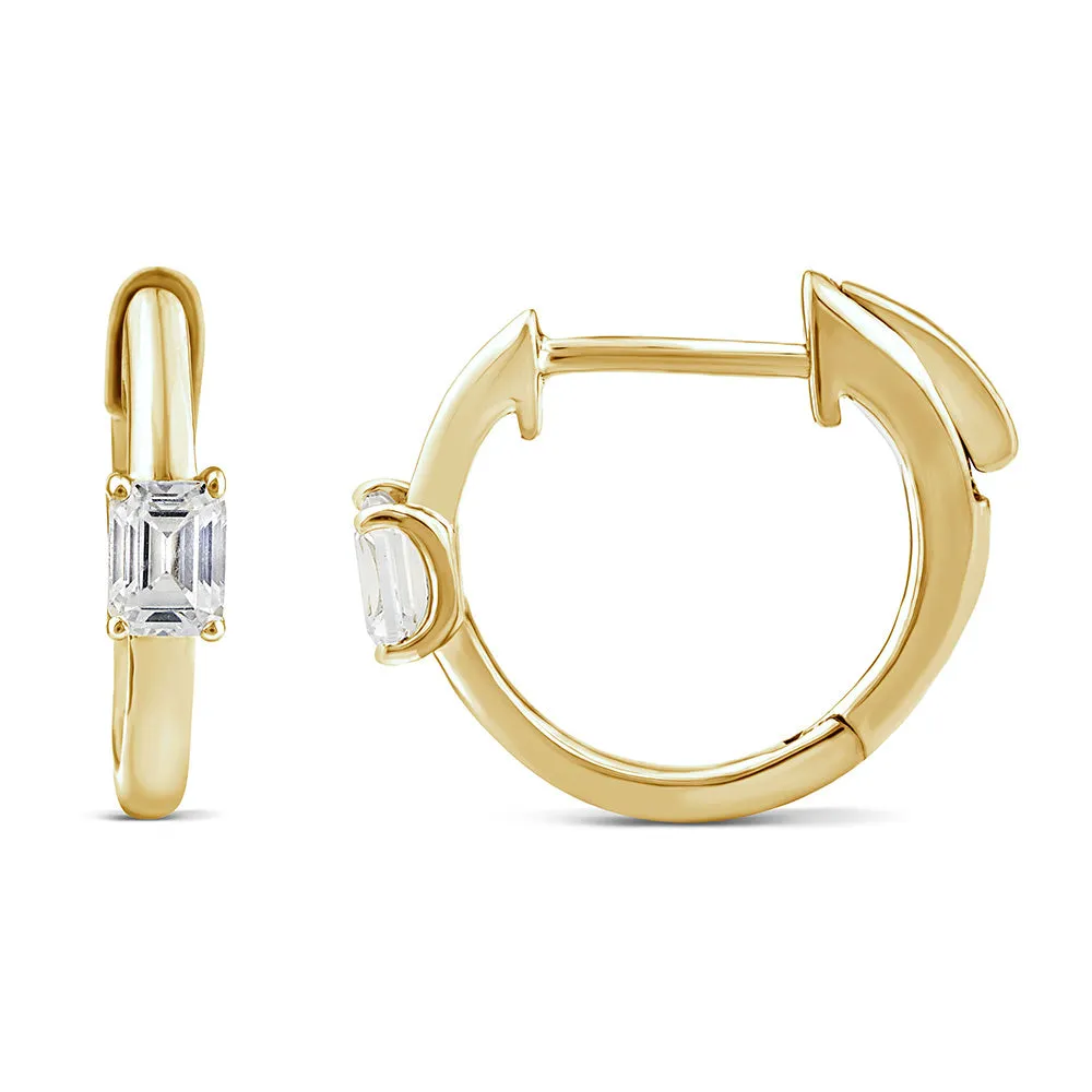 10ct Yellow Gold Luminesce Lab Grown Emerald Cut Diamond Hoop Earring Shiels