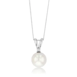 11-12mm White South Pearl and Zirconia Pendant on 45cm Chain in Sterling Silver Shiels