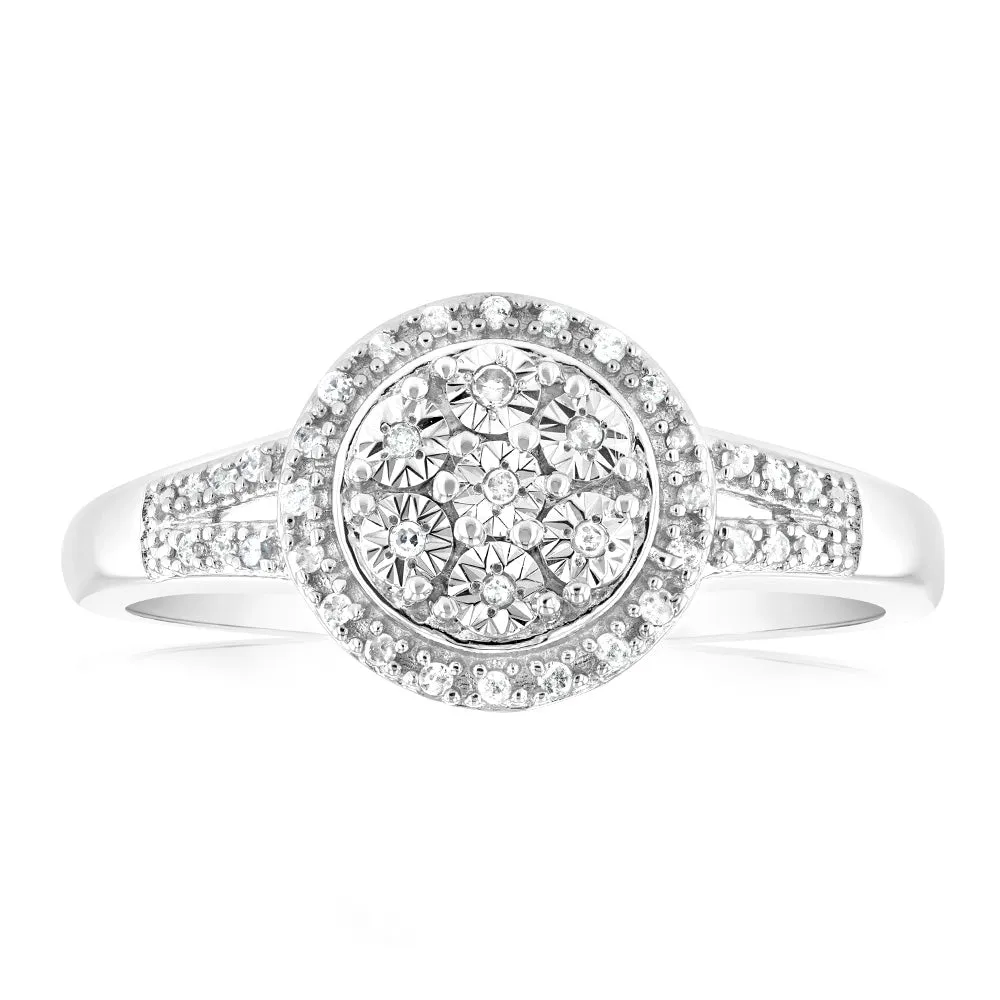 1/10 Carat Diamond Cluster Ring in Sterling Silver Shiels