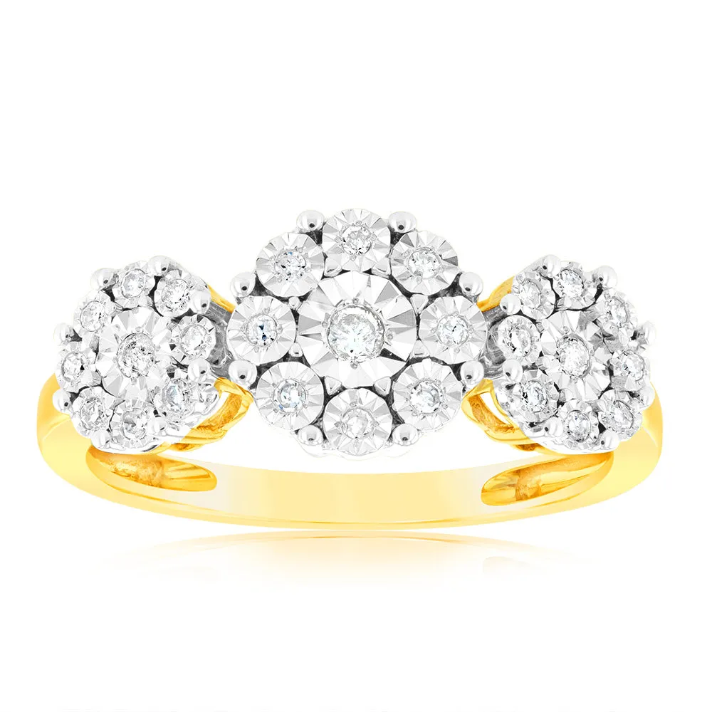 1/10 Carat Diamond Trilogy Ring in 9ct Yellow Gold Shiels