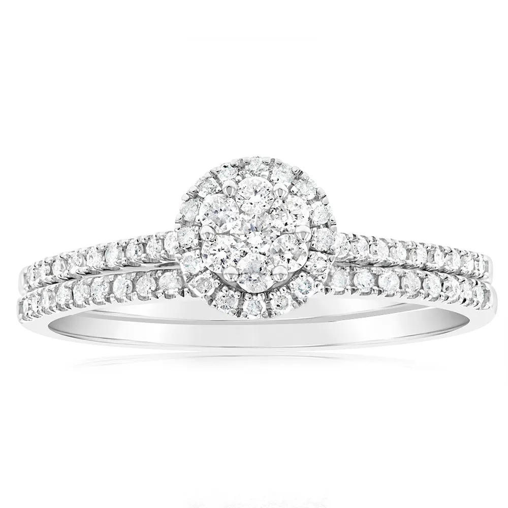 1/2 Carat Diamond 2 Ring Bridal Set in Sterling Silver Shiels