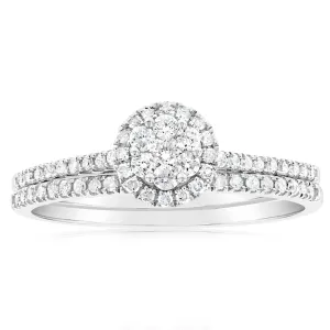 1/2 Carat Diamond 2 Ring Bridal Set in Sterling Silver Shiels