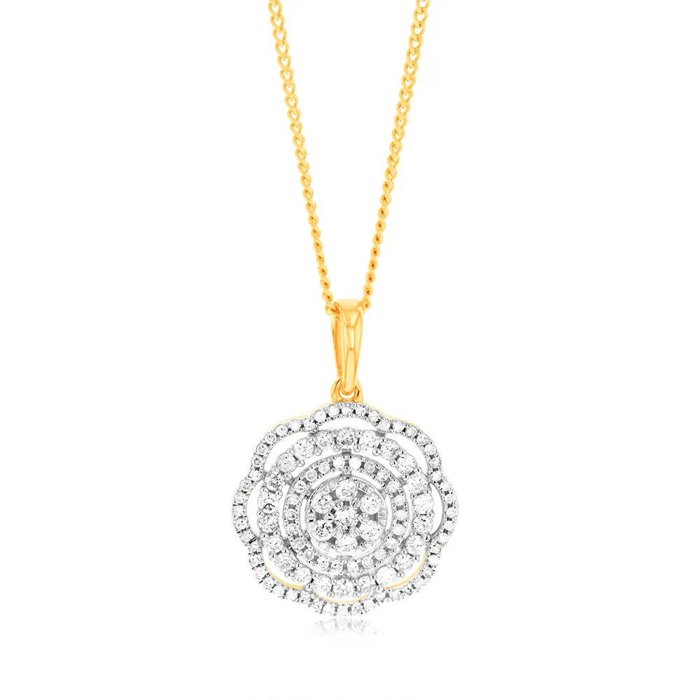 1/2 Carat Diamond Flower Pendant in 9ct Yellow Gold Shiels