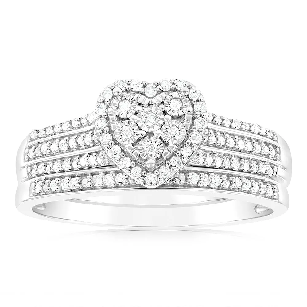 1/3 Carat Diamond 2 Ring Bridal Set in Sterling Silver Shiels