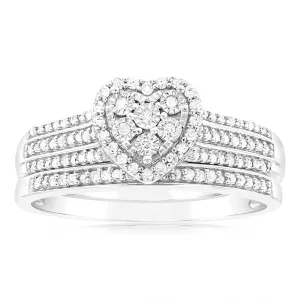 1/3 Carat Diamond 2 Ring Bridal Set in Sterling Silver Shiels