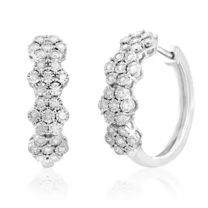 1/4 Carat Diamond Flower Hoop Earrings in Sterling Silver Shiels