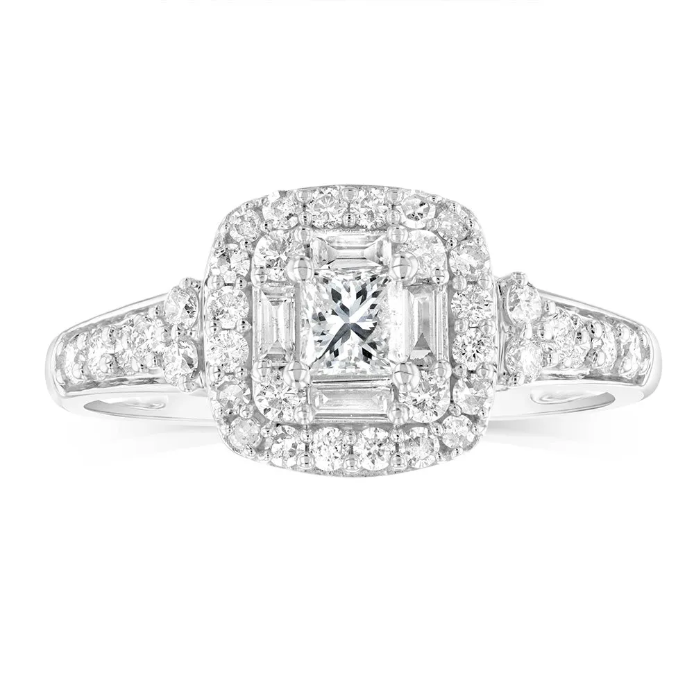 14ct White Gold 0.70 Carat Diamond Halo Solitaire Ring Shiels