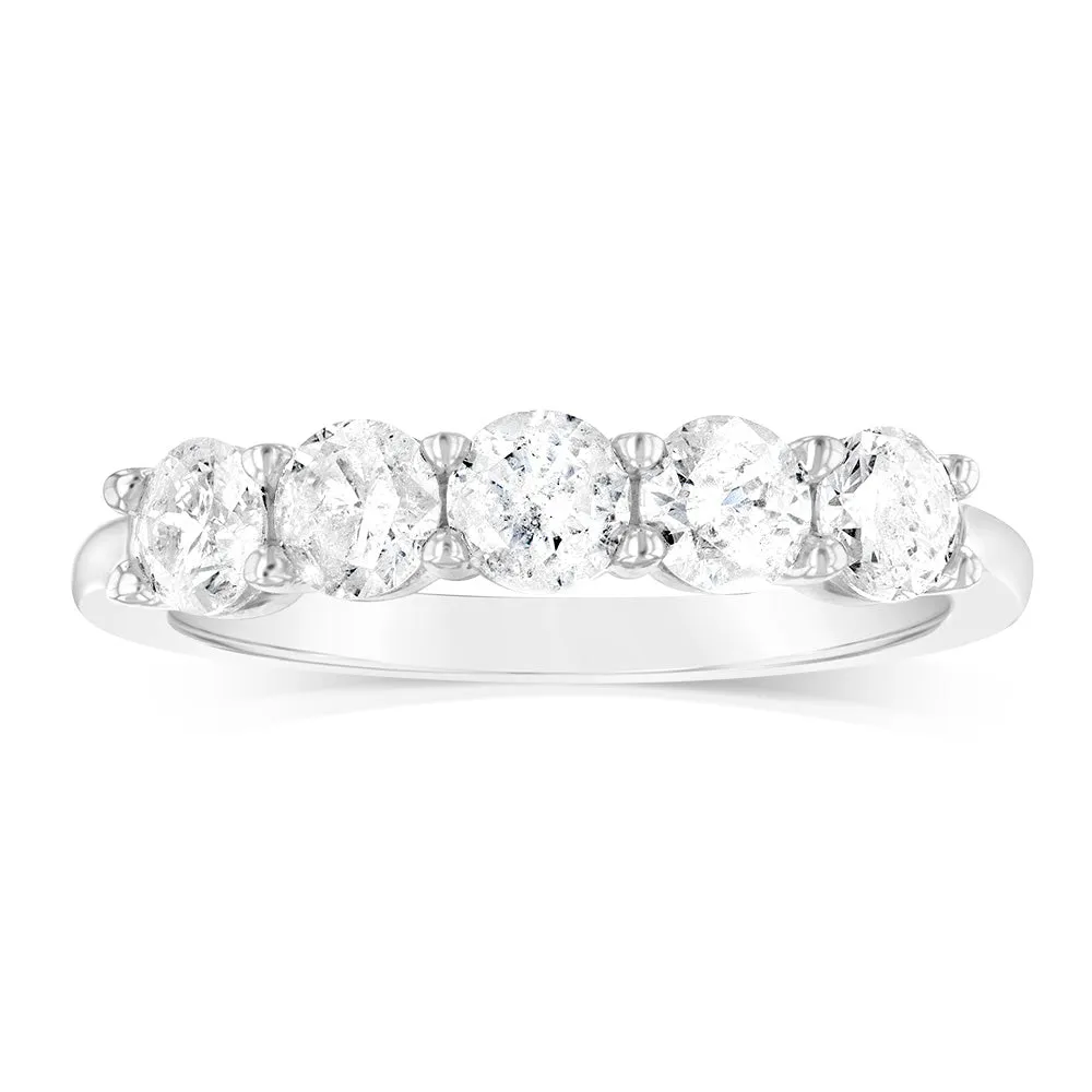 14ct White Gold 0.95 Carat Diamond Eternity Ring with 5 Round Brilliant Cut Diamonds Shiels