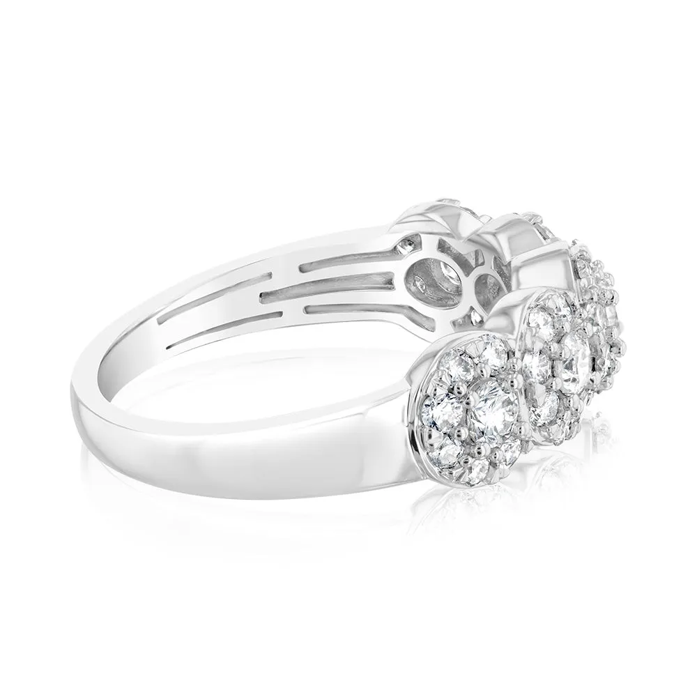14ct White Gold 0.95 Carat Diamond Ring with 5 Round Brilliant Cut Diamonds Surrounded by Diamond Halos Shiels