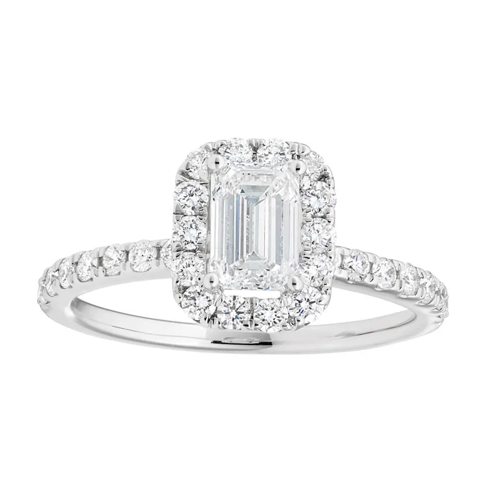 14ct White Gold 1.20 Carat Diamond Ring with 3/4 Carat Emerald Centre Diamond Shiels