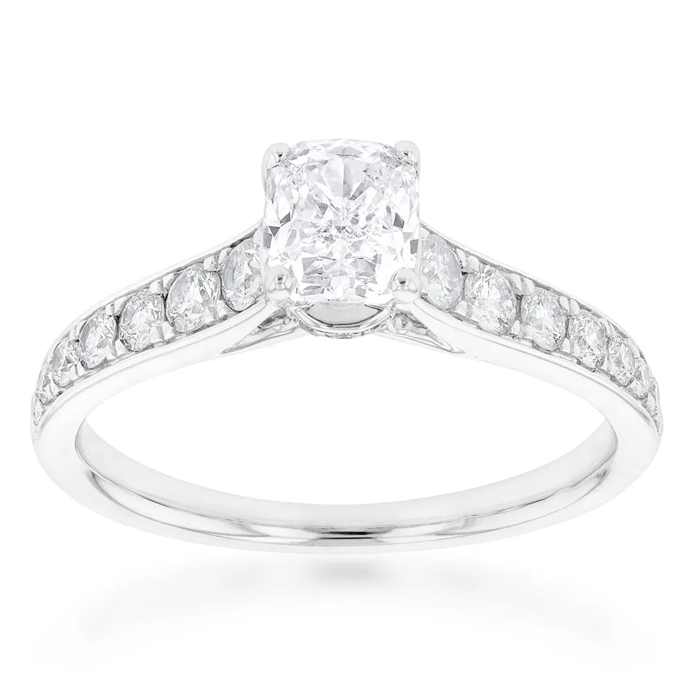 14ct White Gold 1.40 Carat Ring with Cushion Cut Centre Diamond Shiels