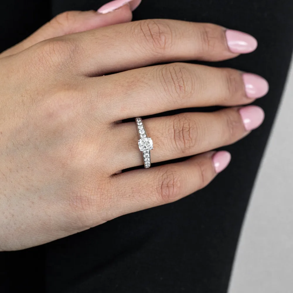 14ct White Gold 1.40 Carat Ring with Cushion Cut Centre Diamond Shiels