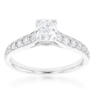 14ct White Gold 1.40 Carat Ring with Cushion Cut Centre Diamond Shiels