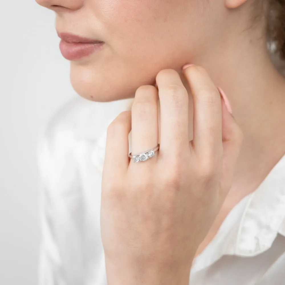 14ct White Gold 1.5 Carat Diamond Trilogy Ring with 3 Round Brilliant Cut Diamonds Shiels