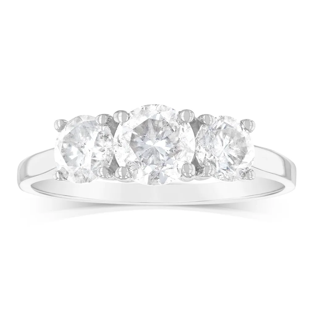 14ct White Gold 1.5 Carat Diamond Trilogy Ring with 3 Round Brilliant Cut Diamonds Shiels