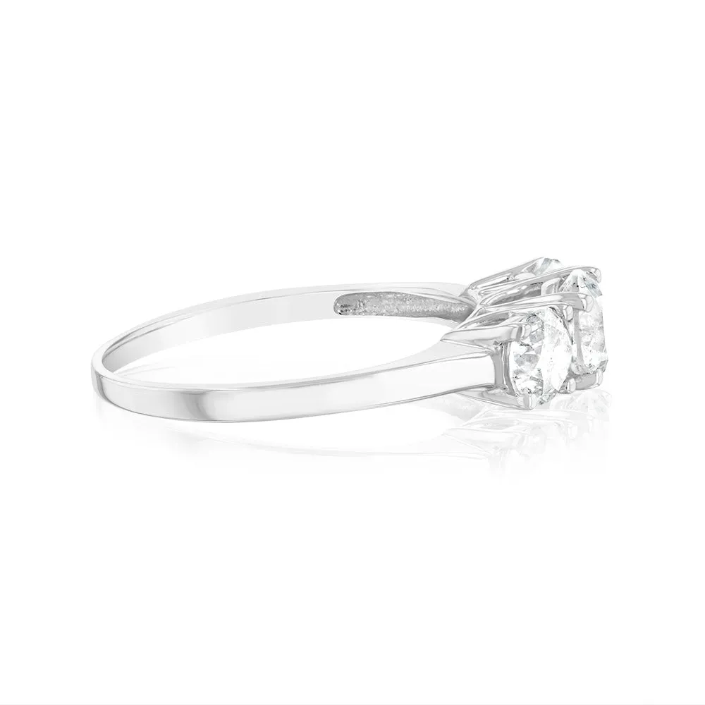14ct White Gold 1.5 Carat Diamond Trilogy Ring with 3 Round Brilliant Cut Diamonds Shiels