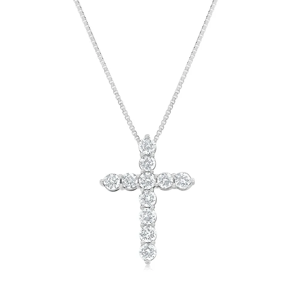 14ct White Gold 1.90 Carat Diamond Cross Pendant with Round Brilliant Cut Diamond on 45cm Chain Shiels