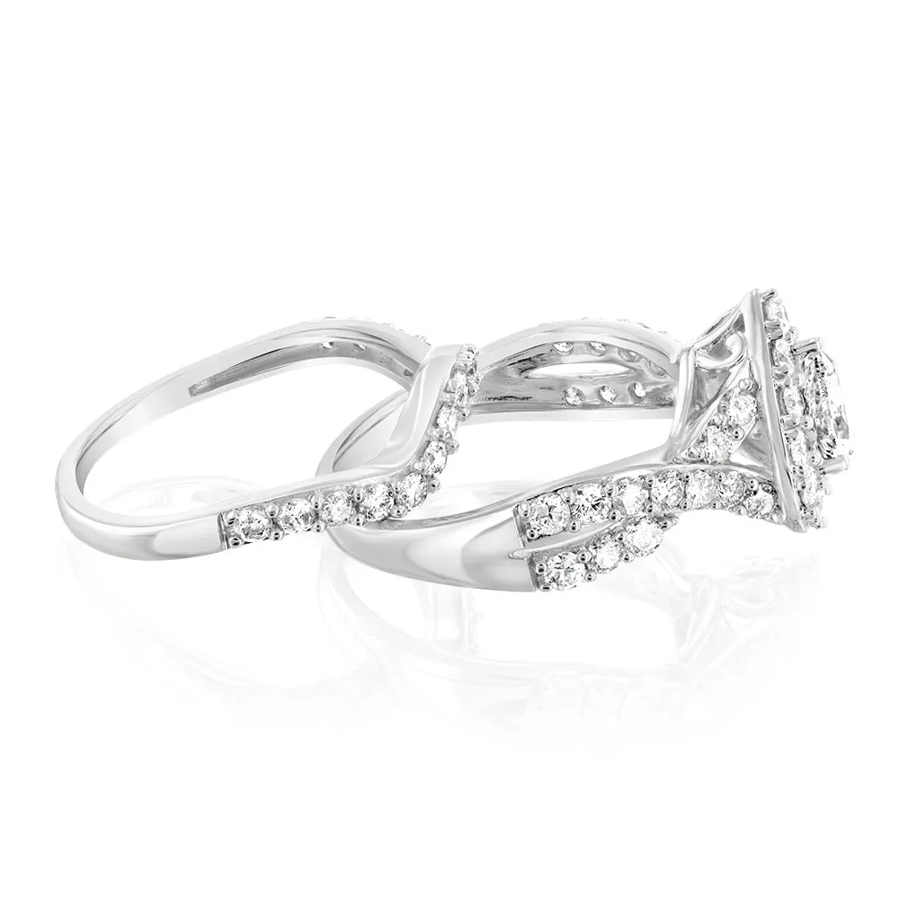 14ct White Gold 1.95 Carat Diamond Bridal 2 Ring set with Pear Centre Diamond Surrounded by Brilliant Cut Diamond Halo Shiels