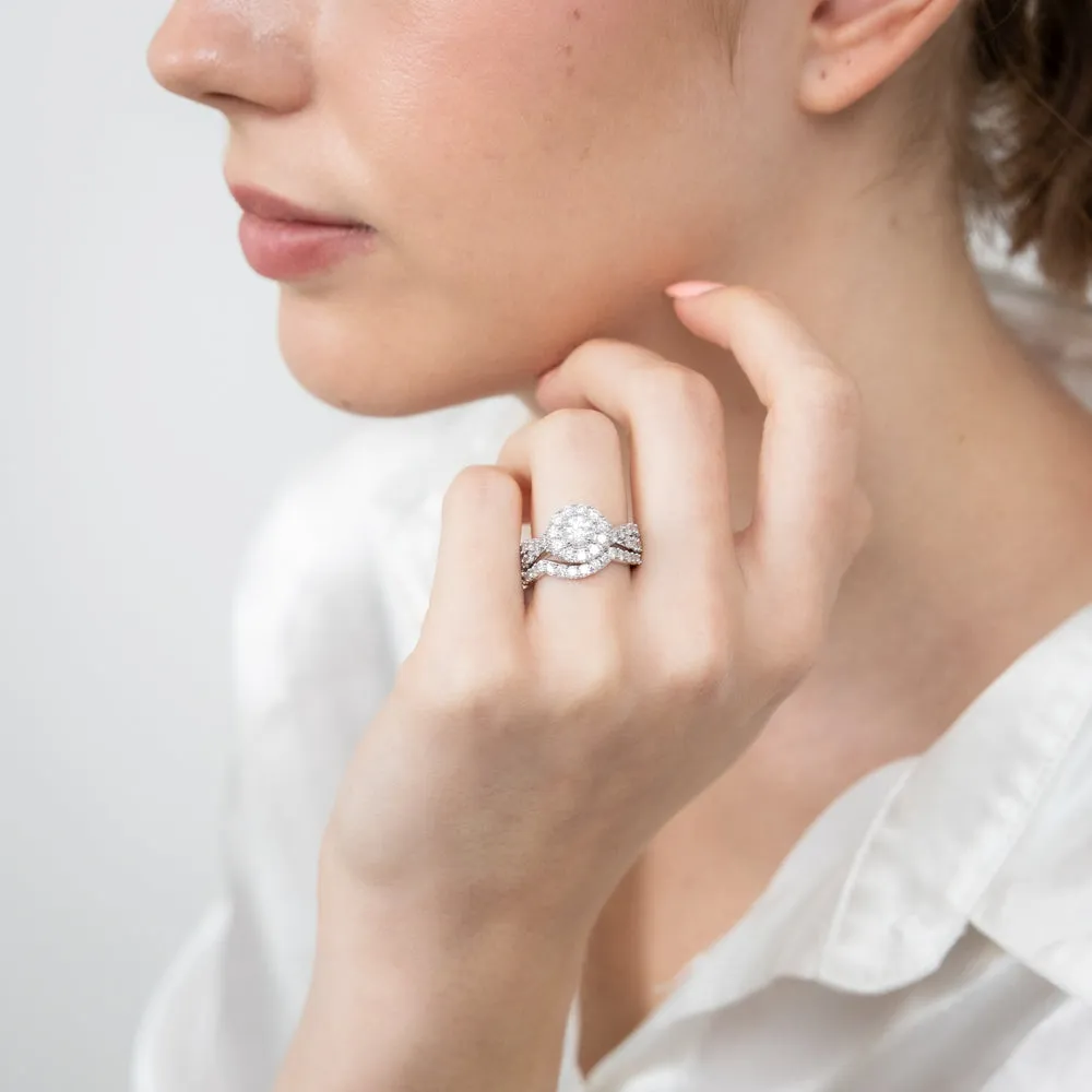 14ct White Gold 1.95 Carat Diamond Halo Bridal 2 Ring set with Brilliant Cut Diamonds Shiels