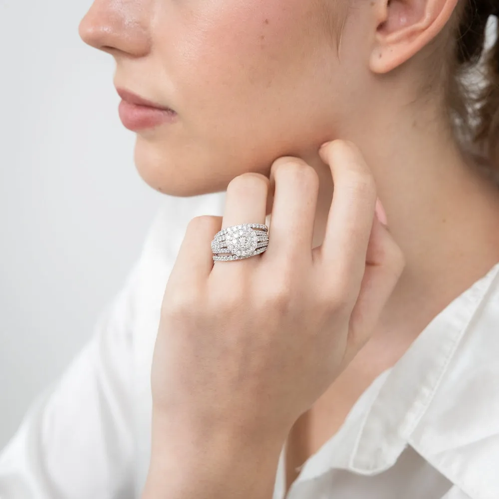 14ct White Gold 1.95 Carat Diamond Halo Bridal 3 Ring set with Brilliant Cut Diamonds Shiels