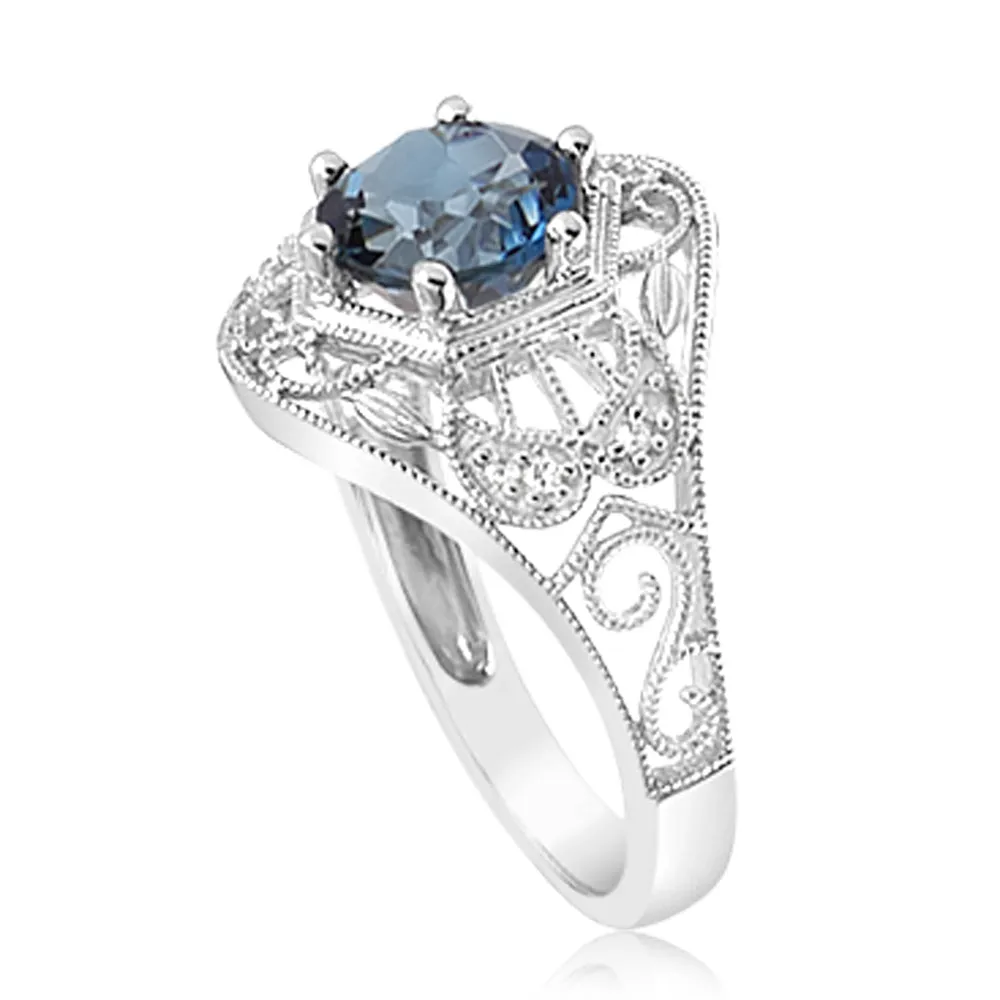 1.5Ct London Blue Topaz Ring with 8 Diamonds in Sterling Silver Shiels
