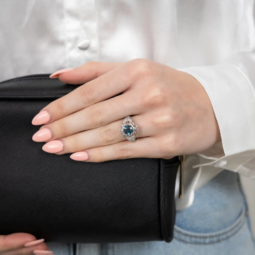 1.5Ct London Blue Topaz Ring with 8 Diamonds in Sterling Silver Shiels