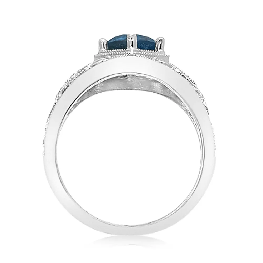 1.5Ct London Blue Topaz Ring with 8 Diamonds in Sterling Silver Shiels