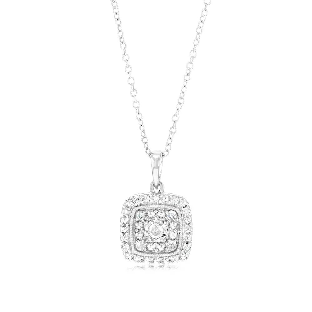 1/6 Carat Diamond Cushion Pendant in Sterling Silver Shiels