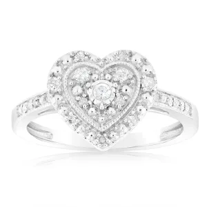 1/6 Carat Diamond Heart Ring in Sterling Silver Shiels