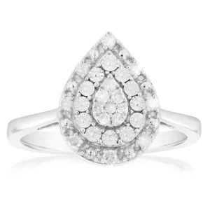 1/6 Carat Diamond Pear Shaped Ring in Sterling Silver Shiels