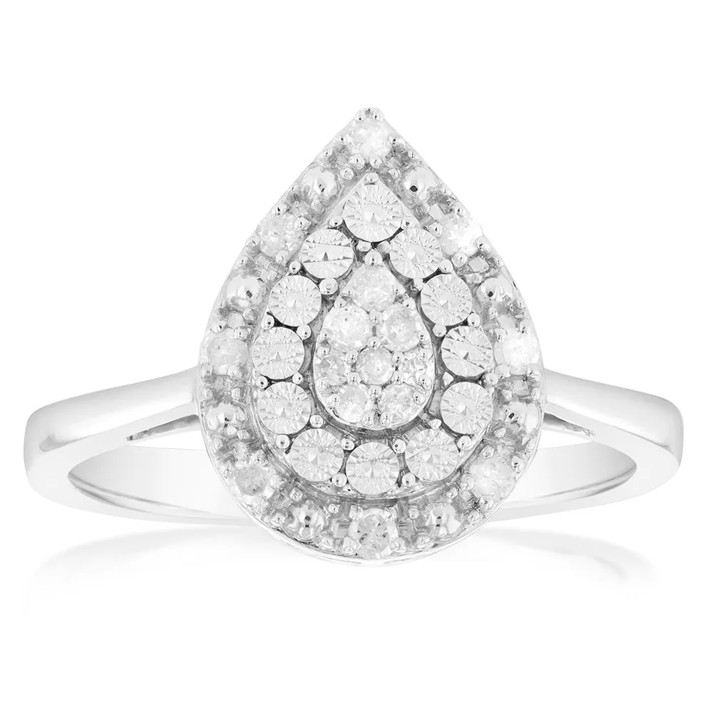 1/6 Carat Diamond Pear Shaped Ring in Sterling Silver Shiels