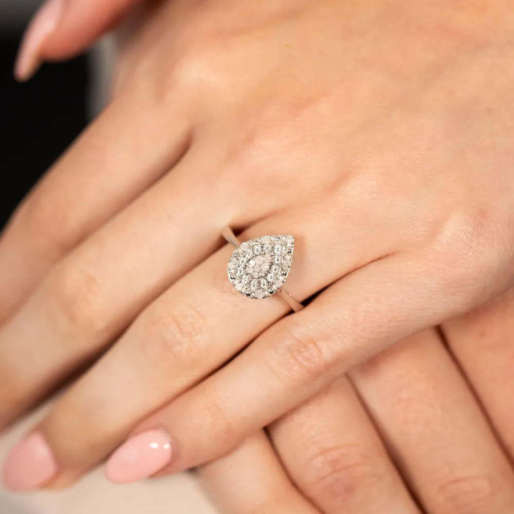 1/6 Carat Diamond Pear Shaped Ring in Sterling Silver Shiels