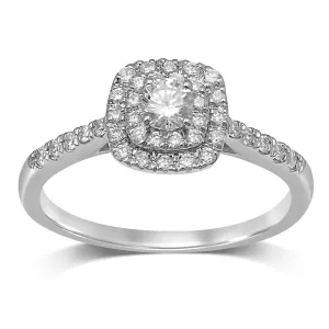 18ct White Gold 1/2 Carat Brilliant Diamond Double Halo Cushion Shaped Ring Shiels