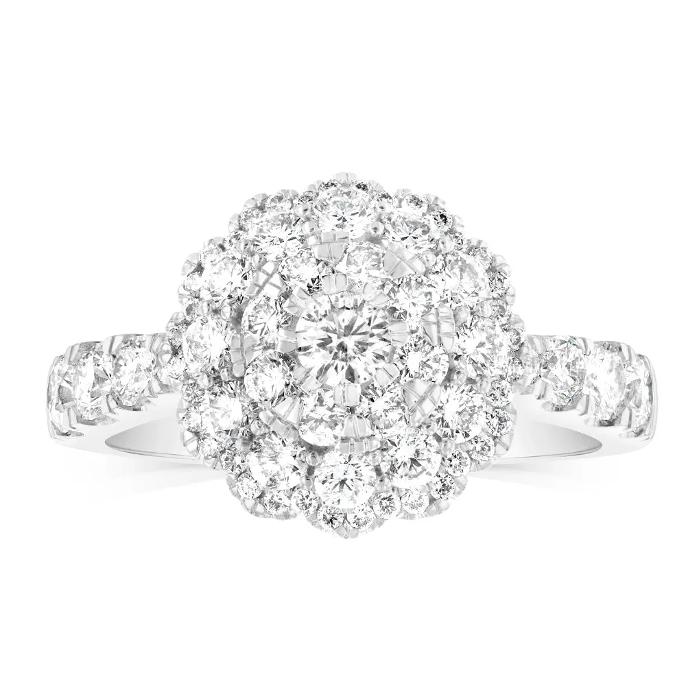 18ct White Gold 1.4 Carat Brilliant Cut Diamond Halo Solitaire Ring Shiels