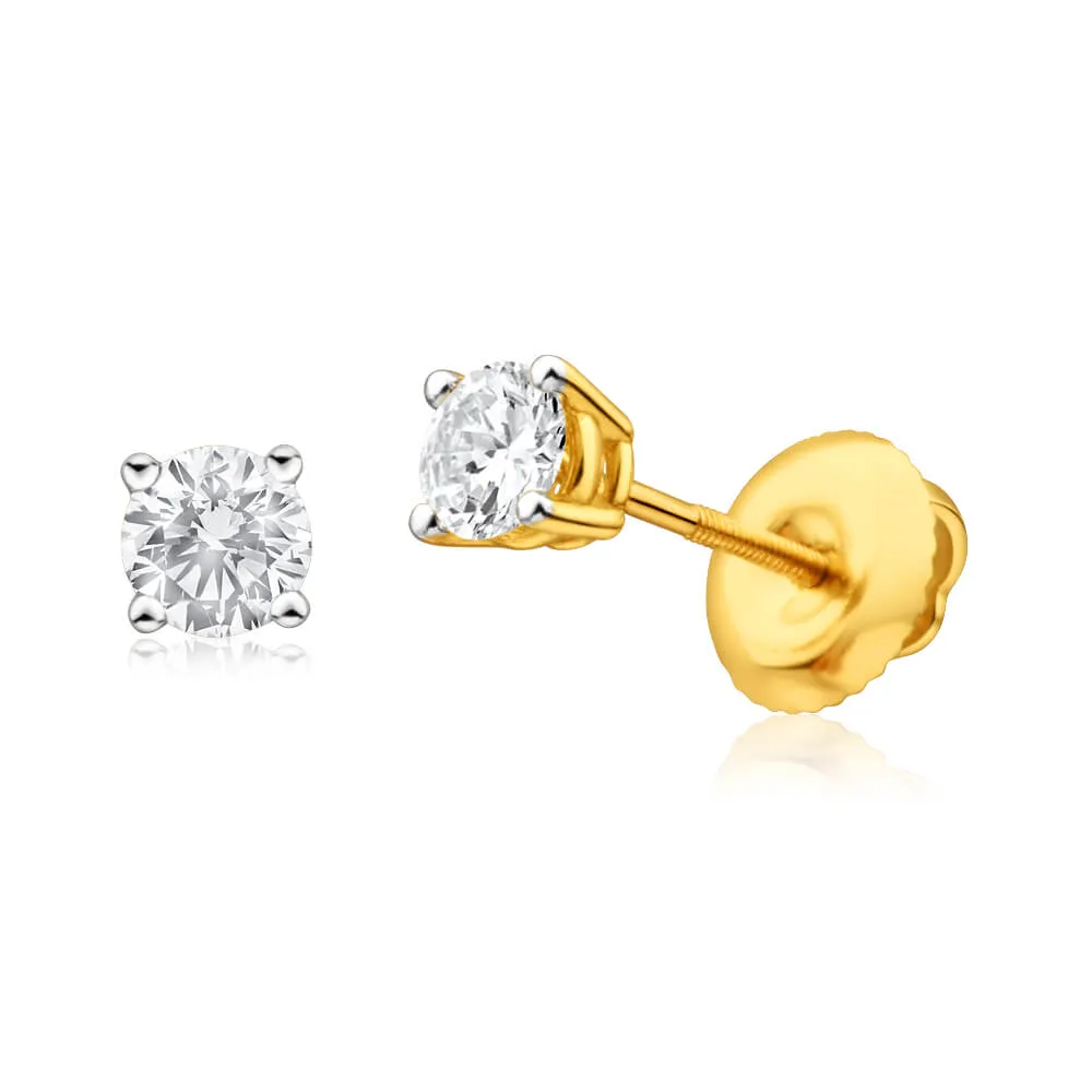 18ct Yellow Gold 0.5 Carat Diamonds Screwback Stud Earrings Shiels